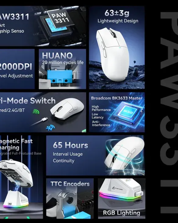 MOUSE ATTACK SHARK X11 | BASE DE CARGA | INALAMBRICO - BLUETOOTH | 22,000 DPI | BLANCO - 2